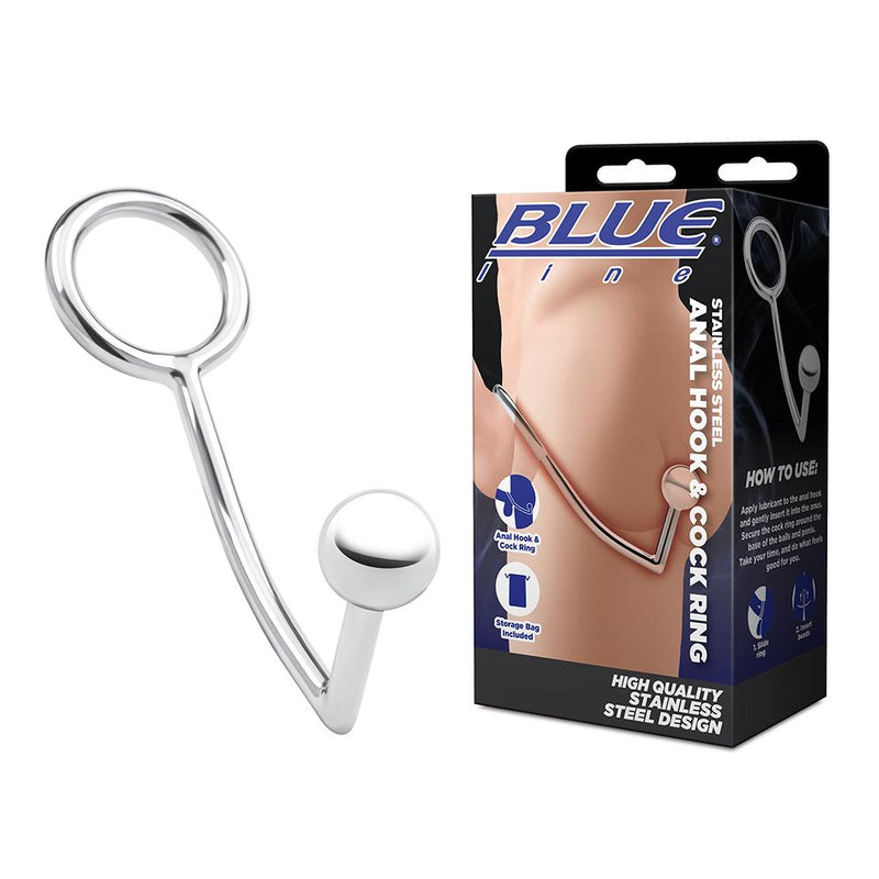 BLUE line(美國) Stainless Steel Anal Hook & Cock Ring 不銹鋼肛門鉤和陰莖環 (45mm)