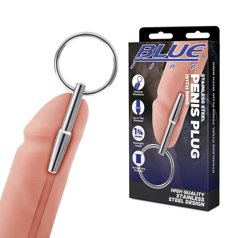 BLUE line(美國) Stainless Steel Penis Plug With Ring 不鏽鋼串珠尿道塞
