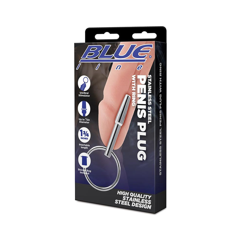 BLUE line(美國) Stainless Steel Penis Plug With Ring 不鏽鋼串珠尿道塞