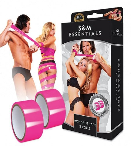 S&M Essentials(美國)Bondage Tape (2 Rolls)束縛膠帶2卷 黑色/粉色