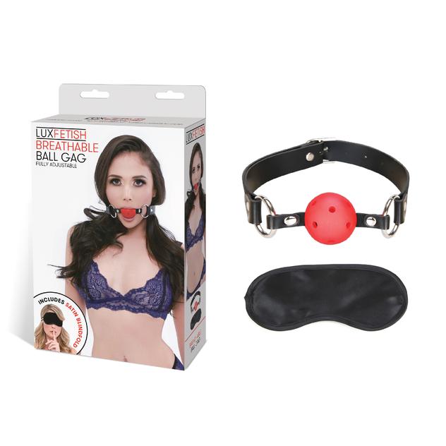 Lux Fetish(美國) Breathable Ball Gag 透氣口塞連眼罩套裝 黑色/紅色